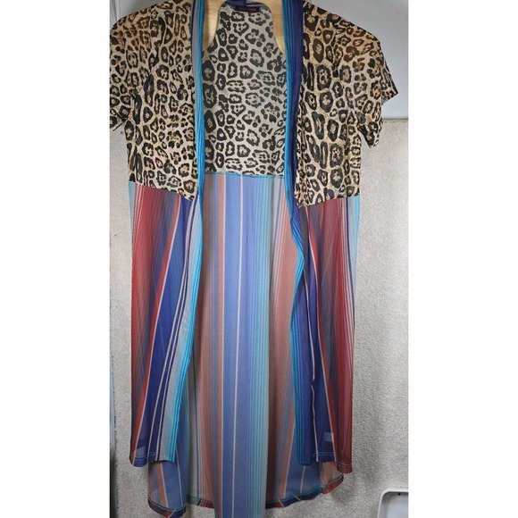 Crazy Train Sweaters - Crazy Train Kimono Women O/S Multi Leopard Serape Mesh Duster Open Cardigan